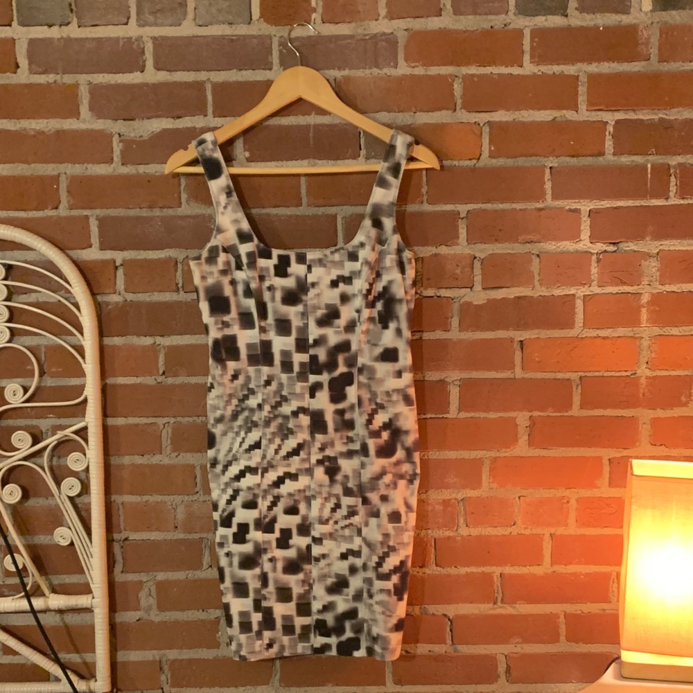 Artelier Abstract Pixel-Print Sheath Dress in Neutral Tones